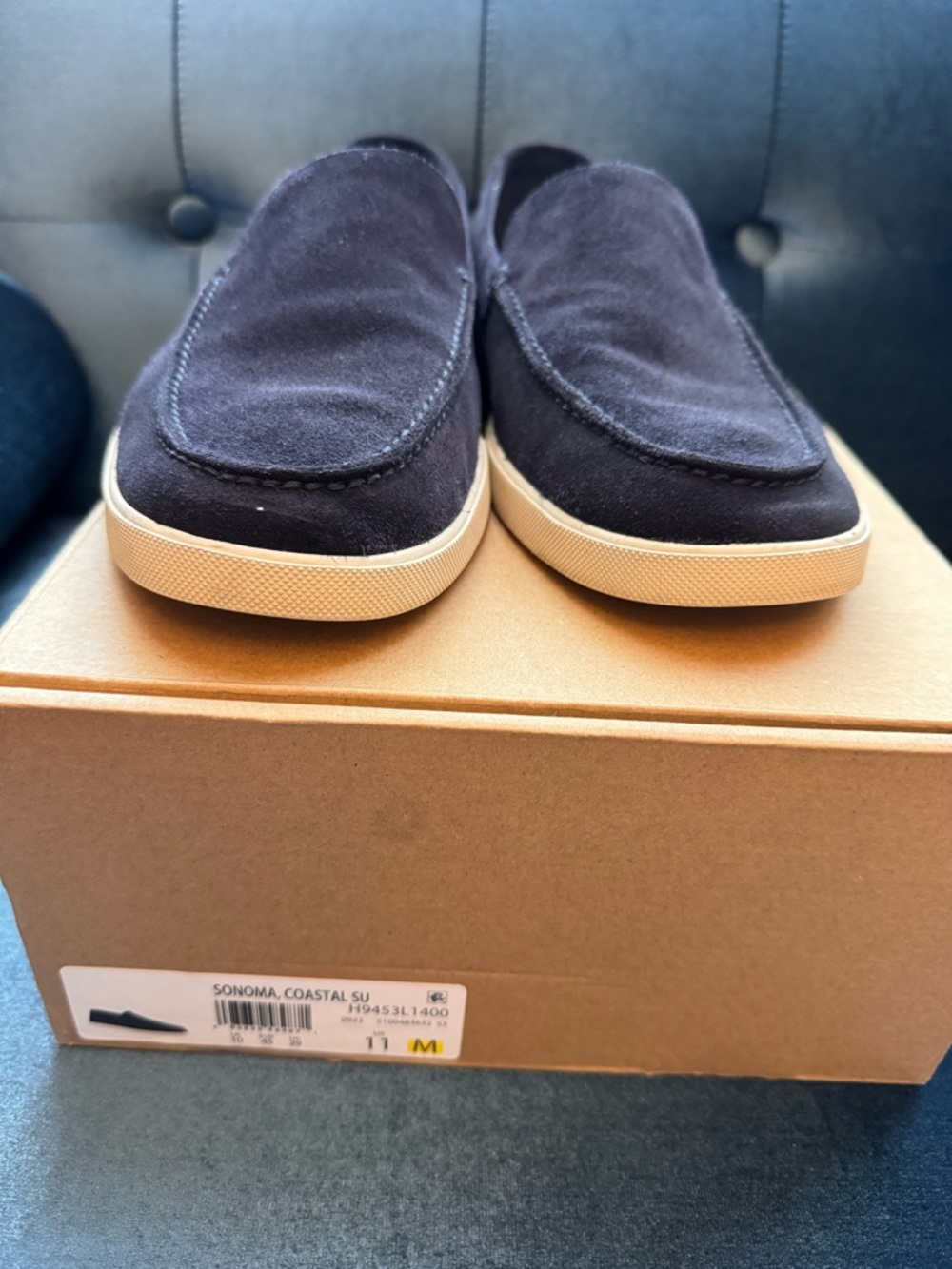 Vince Navy Slip-On Loafers with Cream Sole